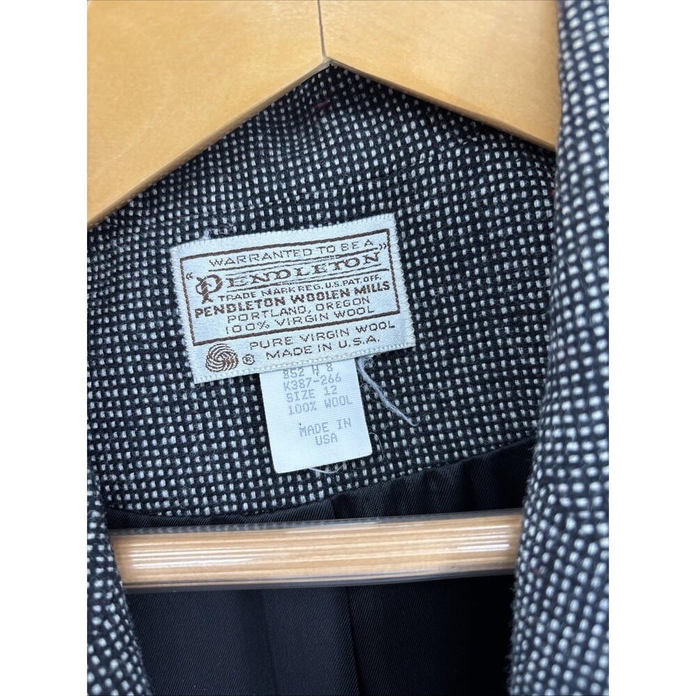 Vintage 90s womens Pendleton Black/white Houndstooth Wool Blazer Size 12 - Picture 2 of 8